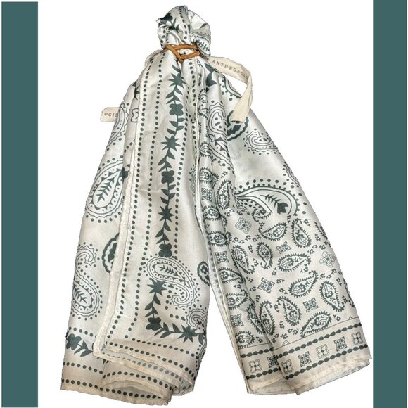 ANTHROPOLOGIE Floral Paisley Patterned Scarf, 26.75" Square, Bandana Green - Picture 1 of 15